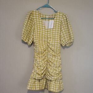 Skies Are Blue Yellow Gingham Ruched Dress